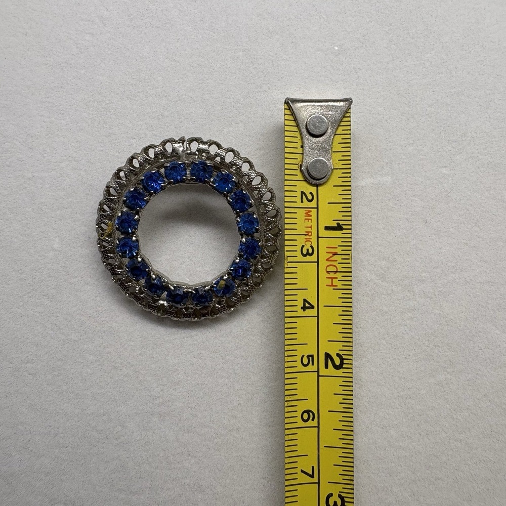 Blue Rhinestone Double Ring‎ Brooch Pin - Picture 4 of 6